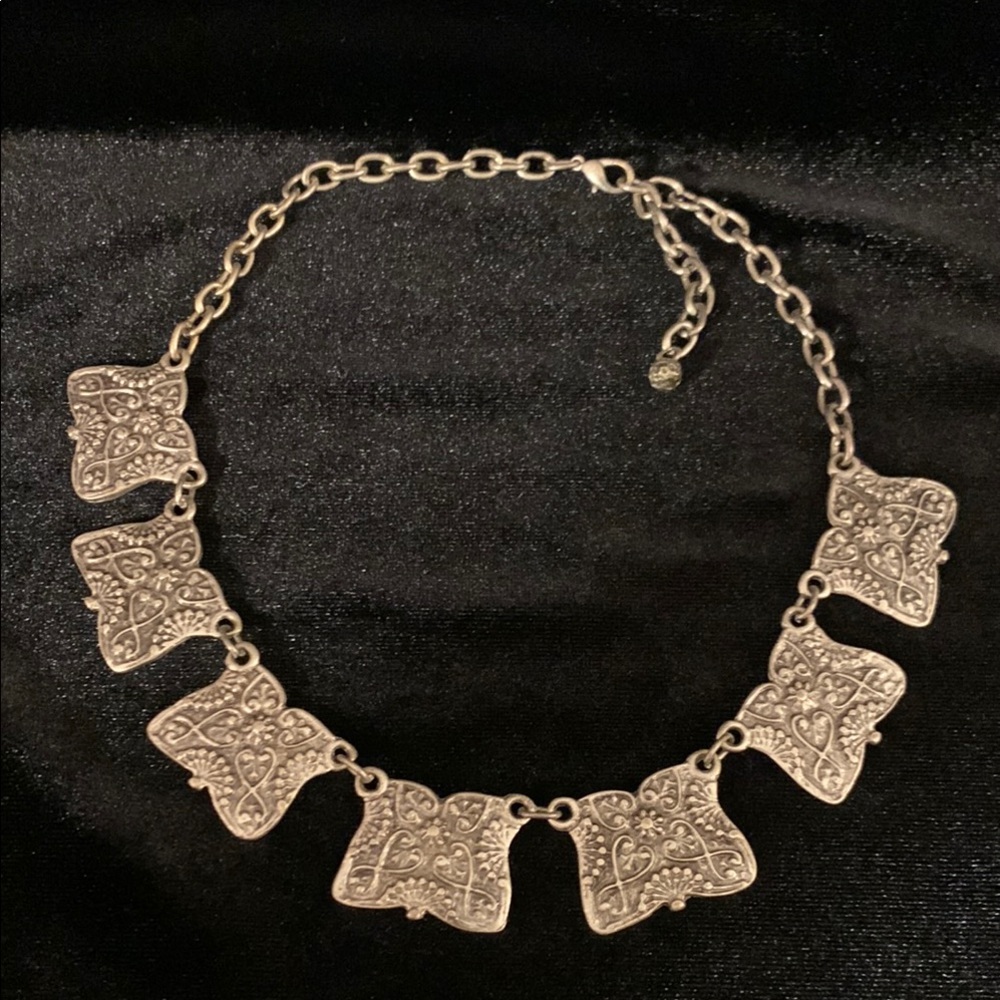 Vintage Silver Toned Ornate Panel Necklace